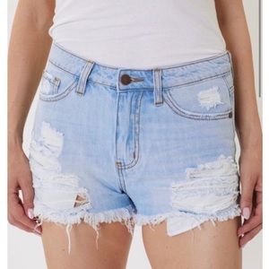 Distressed Light Blue Jean Shorts